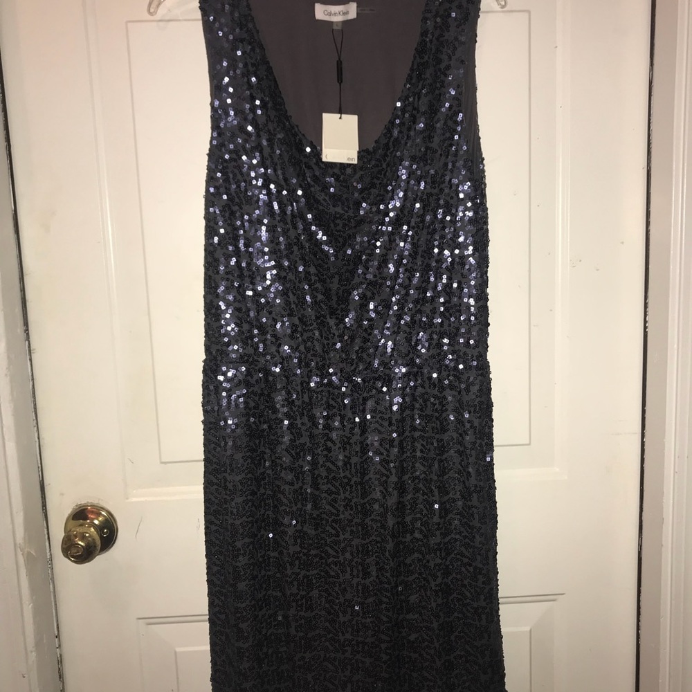 NWT Large Calvin Klein Navy Sequin Cocktail Dress